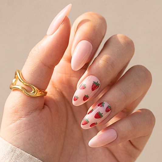 Strawberry Shortcake - Soft Gel Press Ons (Medium Almond)