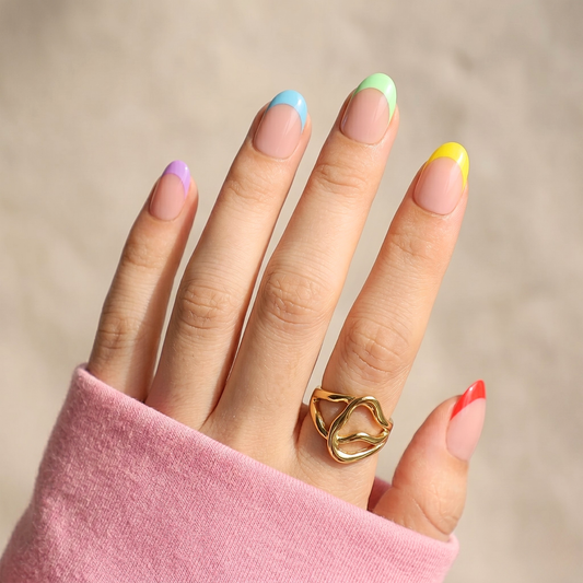 Colourful French Mani - Soft Gel Press Ons (Short Oval)