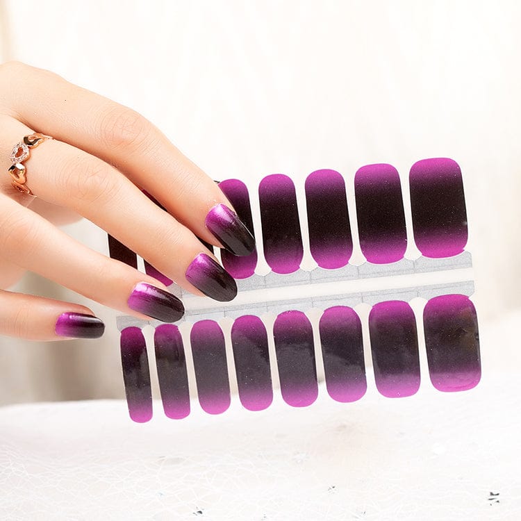 Purple black ombré nail wraps sheet showing gradient effect for at-home manicure