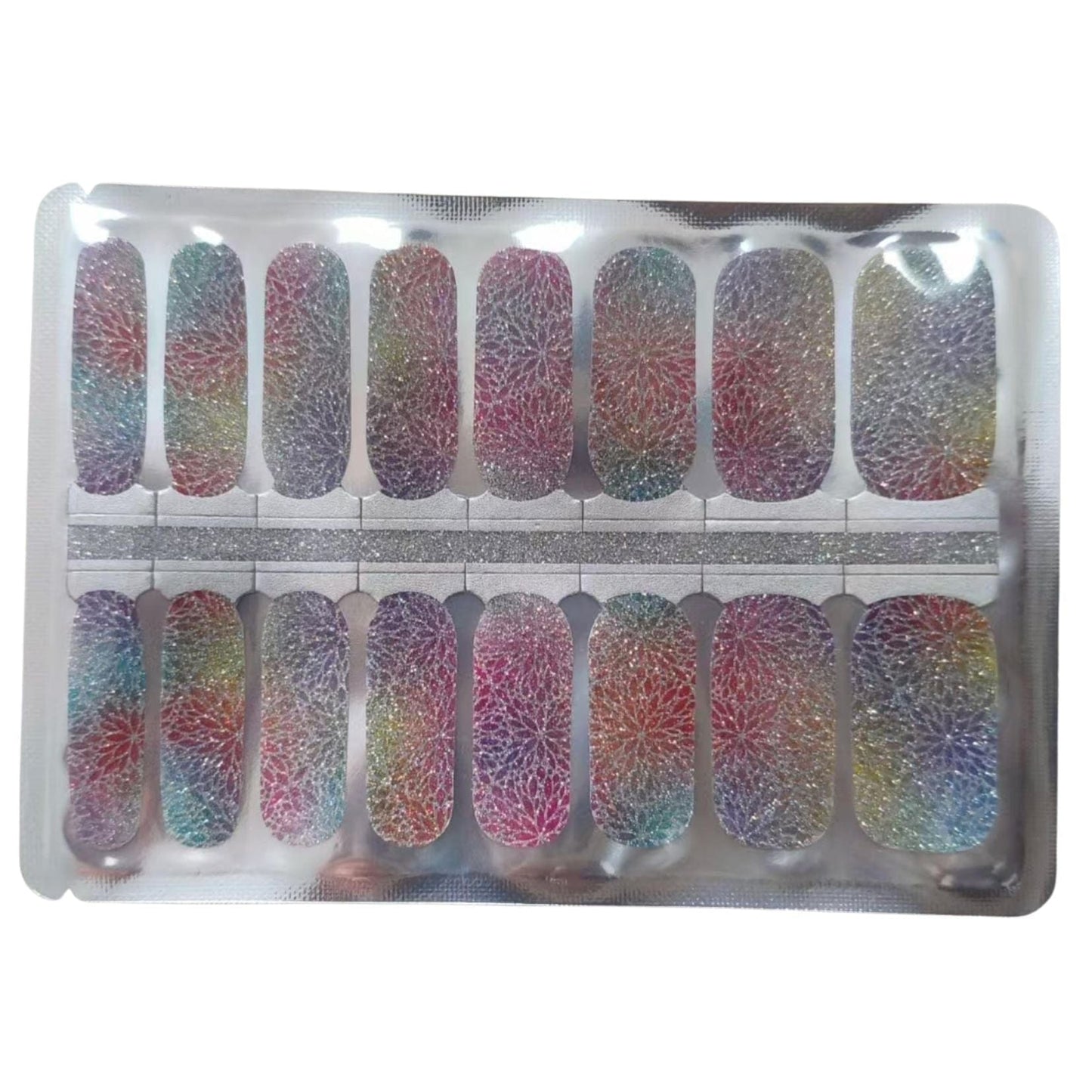 Holographic rainbow nail wraps sheet with metallic multicolour glitter gel wraps for at-home manicure
