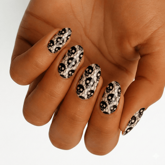 Holy Grail Nail Non-UV Nail Wraps Fishnet Skulls (Glow in the Dark) - Holy Classics (Non-UV Nail Wraps)