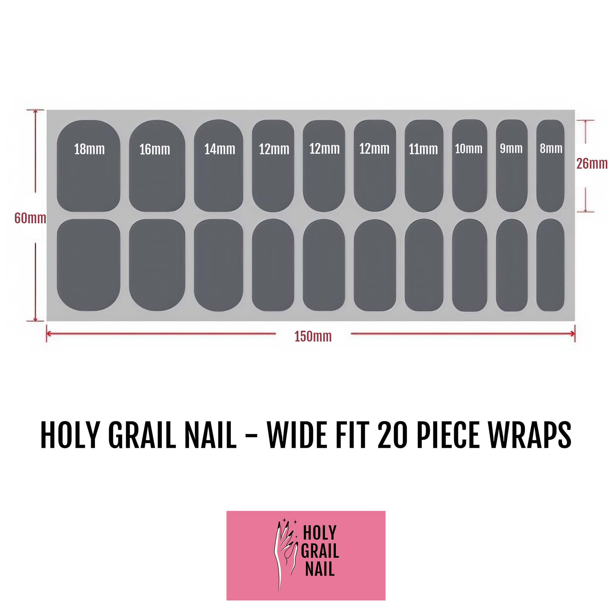 Holy Grail Nail Non-UV Nail Wraps Jet Black - Wide Fit Wrap (20 Piece)