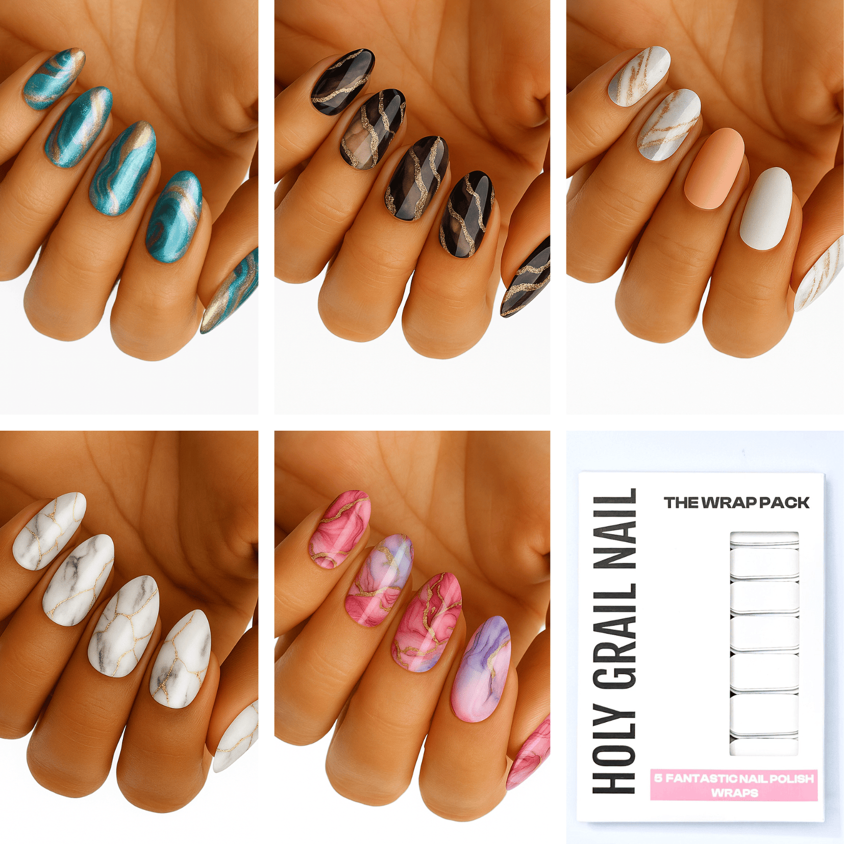 Holy Grail Nail Non-UV Nail Wraps The Marble Pack