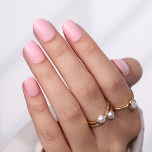 Soft pink glossy press-on nails extra short oval shape gel tips