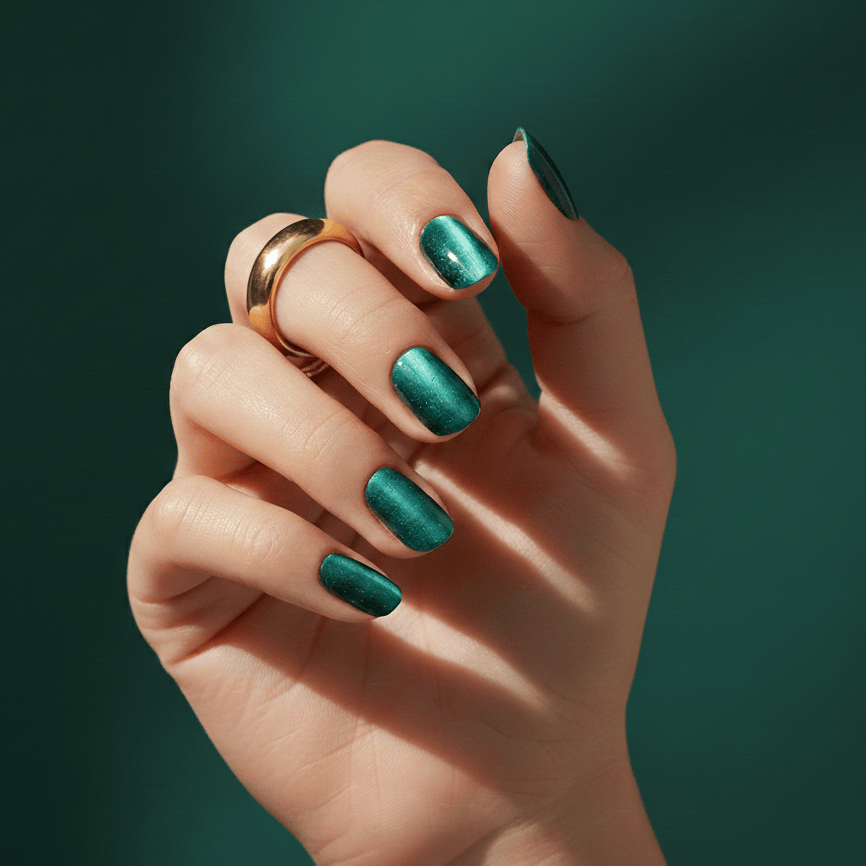 Holy Grail Nail press on Green with Envy (Cat's Eye) - Soft Gel Press Ons (Extra Short Natural)