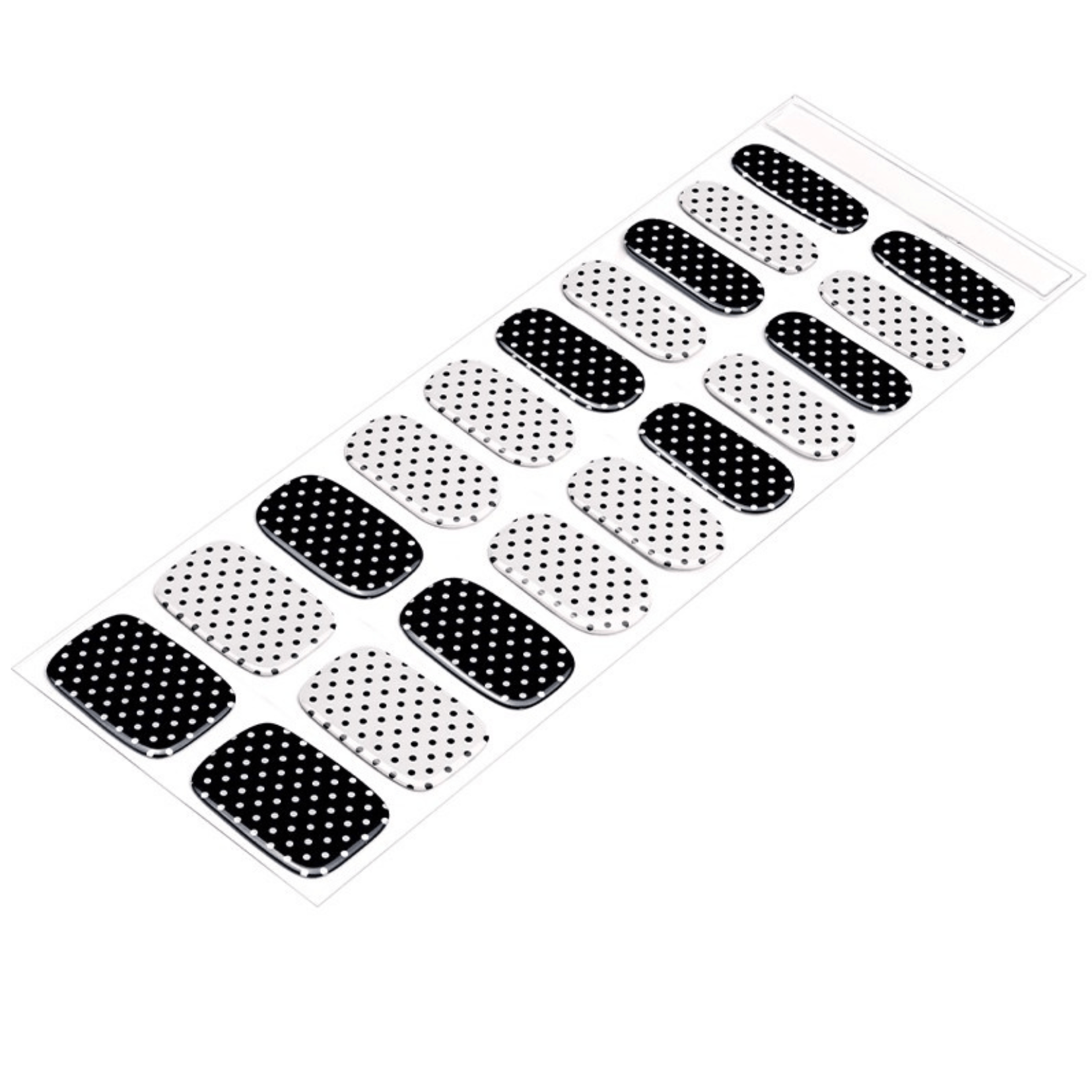 Black and white dotted semi-cured gel nail wrap sheet with polka dot pattern